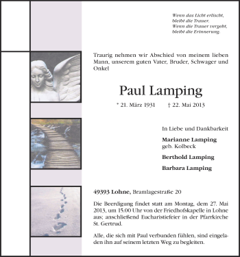 Traueranzeigen Von Paul Lamping Om Trauer De