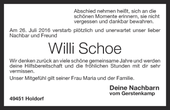 Traueranzeigen Von Willi Schoe Om Trauer De