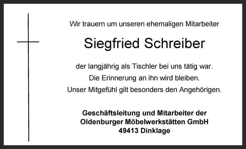 Traueranzeigen Von Siegfried Schreiber Om Trauer De