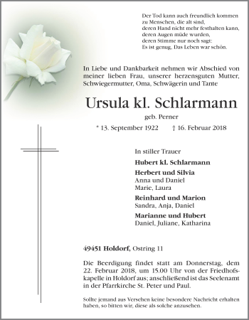 Traueranzeigen Von Ursula Kl Schlarmann Om Trauer De