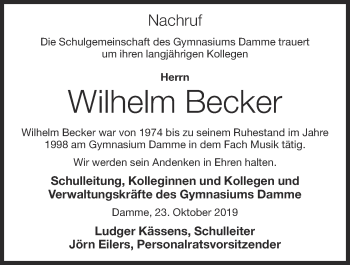 Traueranzeigen Von Wilhelm Becker Om Trauer De