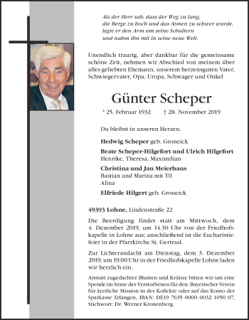 Traueranzeigen von Günter Scheper om trauer de