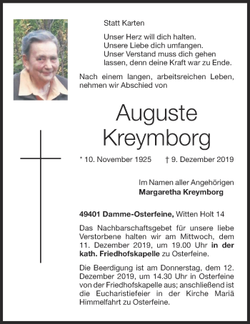 Traueranzeigen Von Auguste Kreymborg Om Trauer De