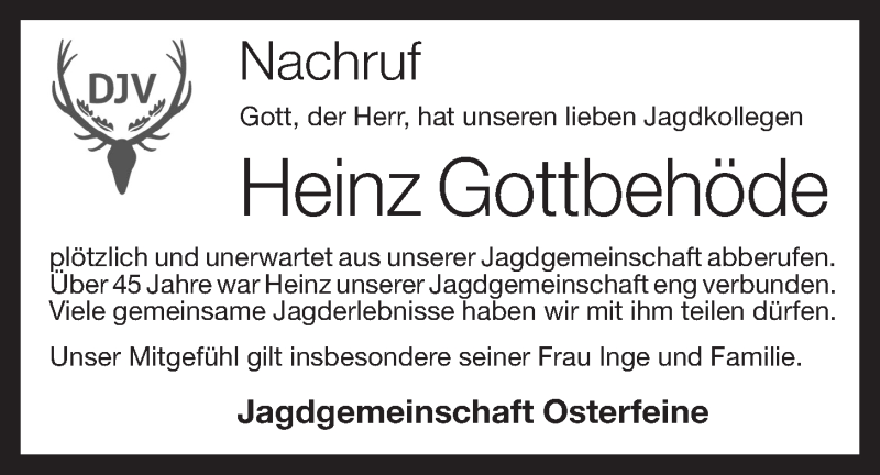 Traueranzeigen Von Heinz Gottbeh De Om Trauer De