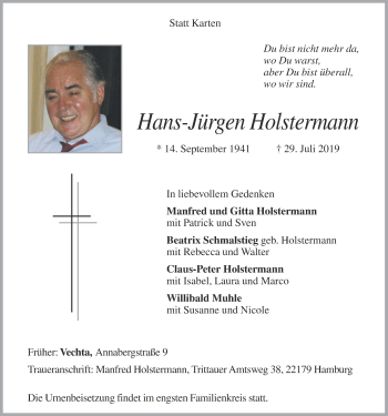 Traueranzeigen Von Hans J Rgen Holstermann Om Trauer De