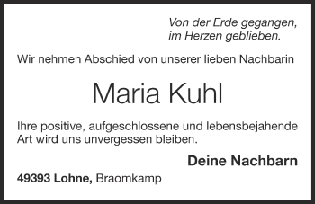 Traueranzeigen Von Maria Kuhl Om Trauer De