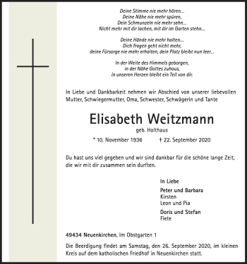 Traueranzeigen Von Elisabeth Weitzmann Om Trauer De