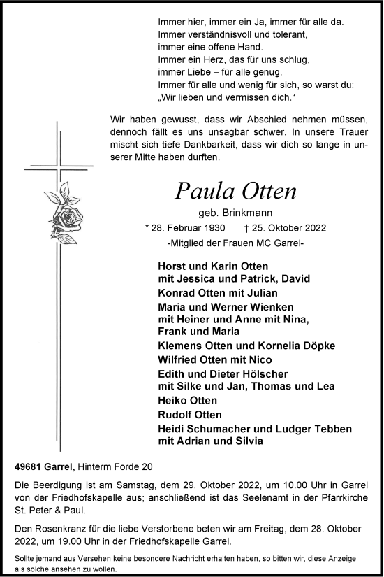 Traueranzeigen Von Paula Otten Om Trauer De