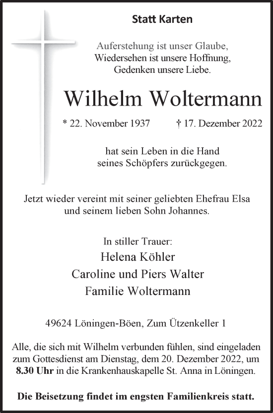 Traueranzeigen Von Wilhelm Woltermann Om Trauer De