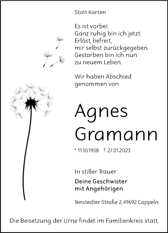 Traueranzeigen Von Agnes Gramann Om Trauer De