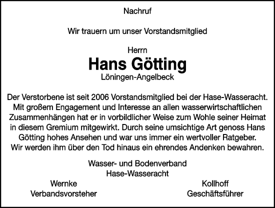 Traueranzeigen Von Hans G Tting Om Trauer De