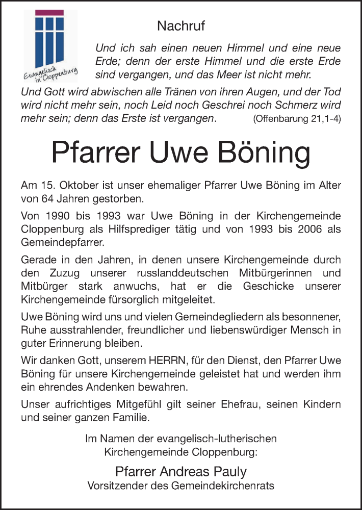 Traueranzeigen Von Uwe B Ning Om Trauer De