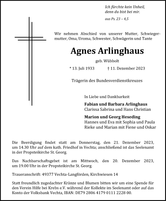 Traueranzeigen Von Agnes Arlinghaus Om Trauer De