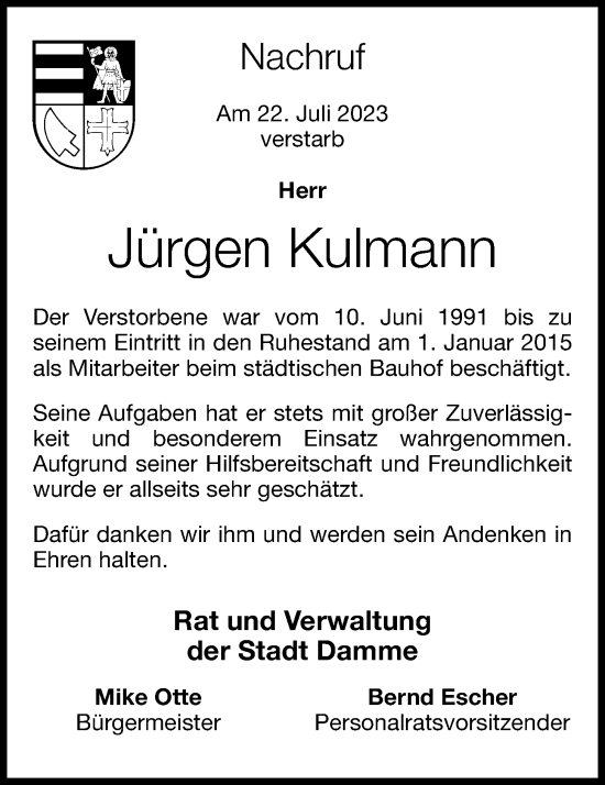 Traueranzeigen von Jürgen Kulmann om trauer de