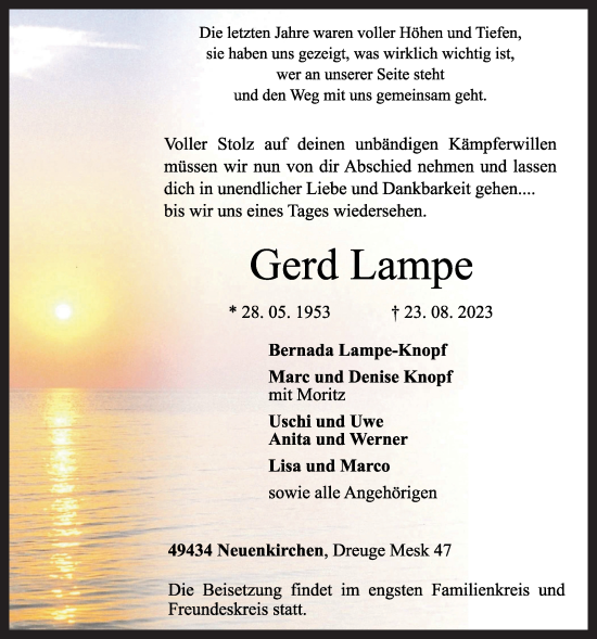 Traueranzeigen Von Gerd Lampe Om Trauer De