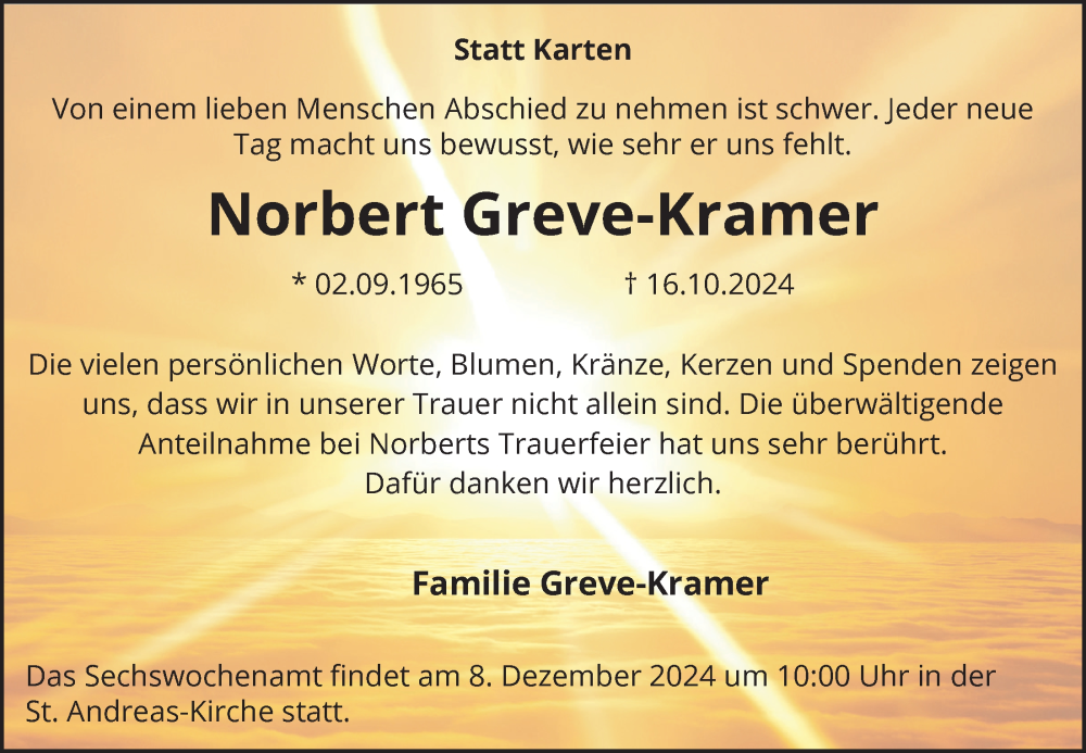 Traueranzeigen Von Norbert Greve Kramer Om Trauer De