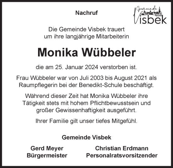 Traueranzeigen von Monika Wübbeler om trauer de