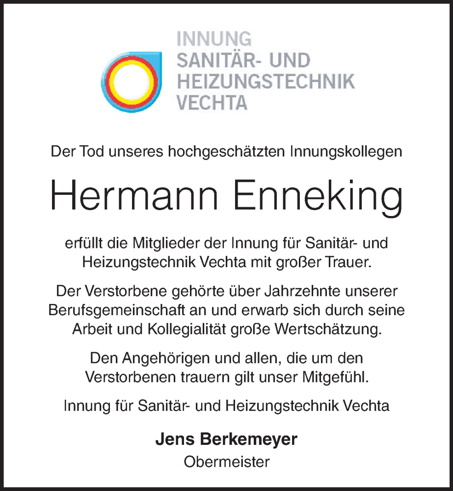 Traueranzeigen Von Hermann Enneking Om Trauer De