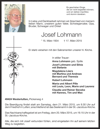 Anzeige von Josef Lohmann von OM-Medien