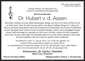 Anzeige von Hubert von der Assen von OM-Medien