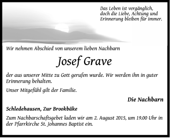 Anzeige von Josef Grave von OM-Medien