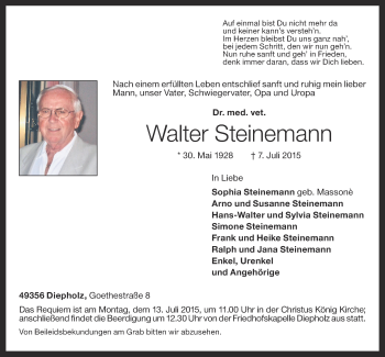 Anzeige von Walter Steinemann von OM-Medien