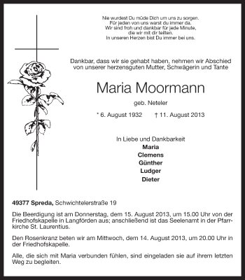 Anzeige von Maria Moormann von OM-Medien