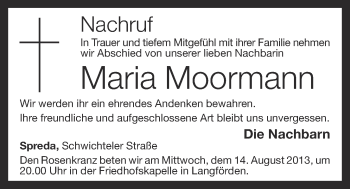 Anzeige von Maria Moormann von OM-Medien