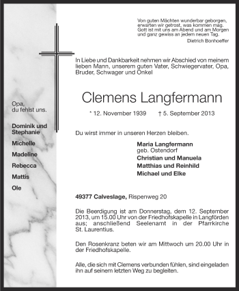 Anzeige von Clemens Langfermann von OM-Medien