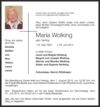 Anzeige von Maria Wolking von OM-Medien