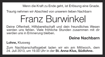 Anzeige von Franz Burwinkel von OM-Medien