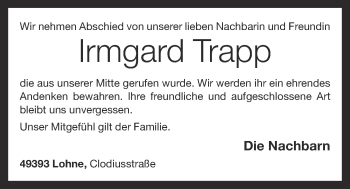 Anzeige von Irmgard Trapp von OM-Medien