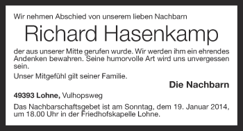 Anzeige von Richard Hasenkamp von OM-Medien