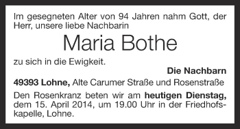 Anzeige von Maria Bothe von OM-Medien