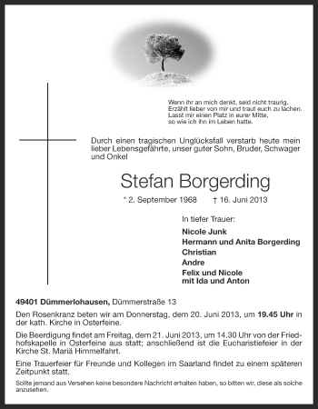 Anzeige von Stefan Borgerding von OM-Medien