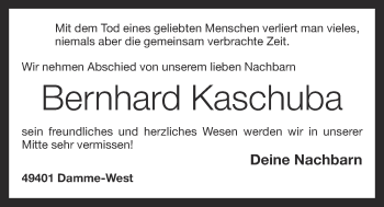 Anzeige von Bernhard  Kaschuba  von OM-Medien