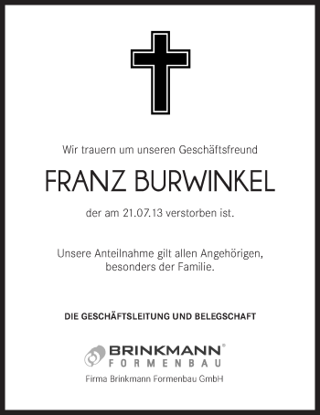 Anzeige von Franz Burwinkel von OM-Medien