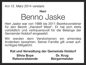 Anzeige von Benno Jaske von OM-Medien