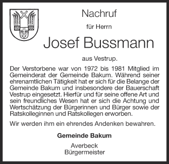 Anzeige von Josef Bussmann von OM-Medien