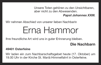 Anzeige von Erna Hammor von OM-Medien