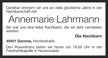 Anzeige von Annemarie Lahrmann von OM-Medien