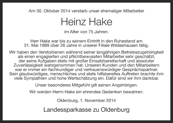 Anzeige von Heinz Hake von OM-Medien