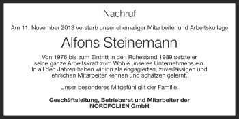 Anzeige von Alfons Steinemann von OM-Medien