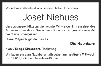 Anzeige von Josef Niehaus von OM-Medien