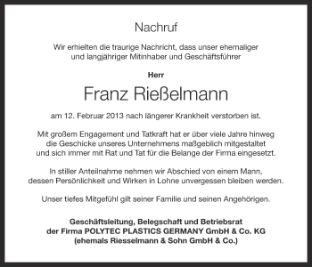 Anzeige von Franz Rießelmann von OM-Medien