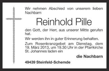 Anzeige von Reinhold Pille von OM-Medien