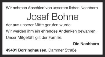 Anzeige von Josef Bohne von OM-Medien