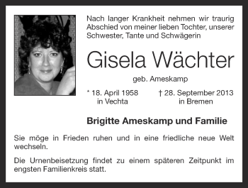 Anzeige von Gisela Wächter von OM-Medien