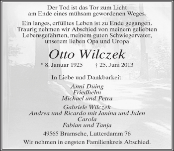 Anzeige von Otto Wilczek von OM-Medien