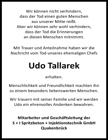 Anzeige von Udo Tallarek von OM-Medien